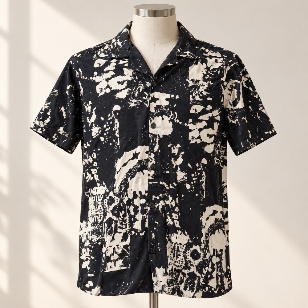 Porter & Ash Mens Kinetic Stretch Short Sleeve Button Down Shirt Black White L